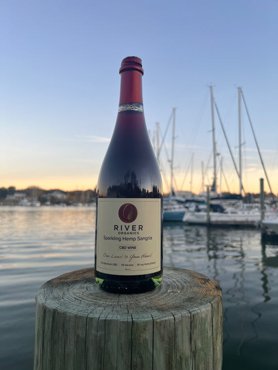 cbd sangria on dock near water at sunset